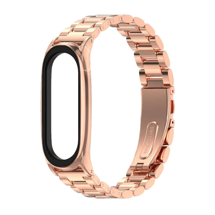 Mijobs Stainless Steel Metal Watch Band for Xiaomi Mi Band 3 & 4 & 5 & 6(Rose Gold)