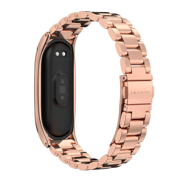 Mijobs Stainless Steel Metal Watch Band for Xiaomi Mi Band 3 & 4 & 5 & 6(Rose Gold)