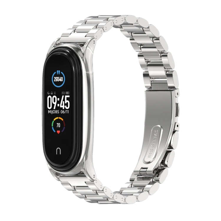 Mijobs Stainless Steel Metal Watch Band for Xiaomi Mi Band 3 & 4 & 5 & 6(Silver)