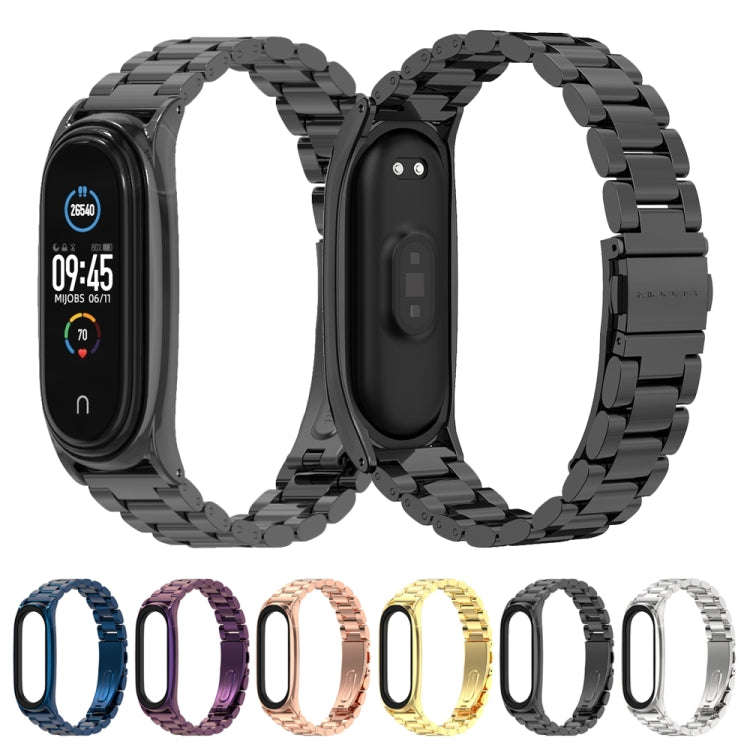 Mijobs Stainless Steel Metal Watch Band for Xiaomi Mi Band 3 & 4 & 5 & 6(Rose Gold)