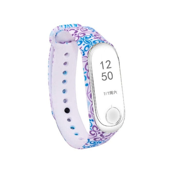 Silicone Painting Watch Band for Xiaomi Mi Band 3 & 4(Blue Purple Vine)
