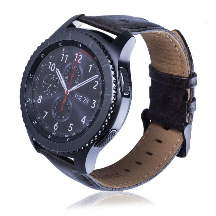Ostrich Skin Texture Genuine Leather Watch Band for Samsung Gear S3 22mm(Coffee)