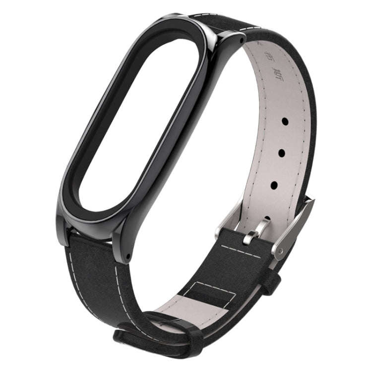 Mijobs Screwless Magnetic Case Top-grain Leather Watch Band for Xiaomi Mi Band 3 & 4 & 5 & 6, Hos...
