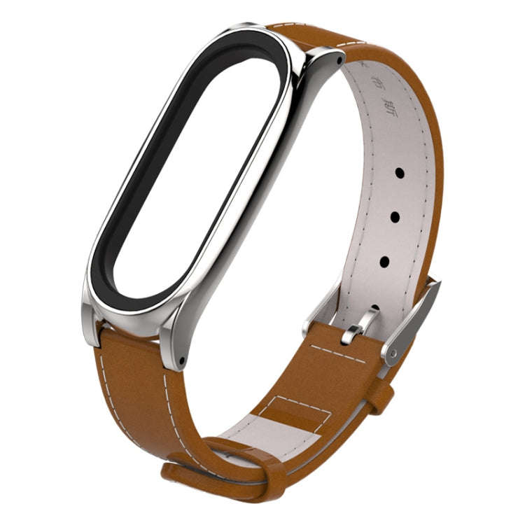 Mijobs Screwless Magnetic Case Top-grain Leather Watch Band for Xiaomi Mi Band 3 & 4 & 5 & 6, Hos...