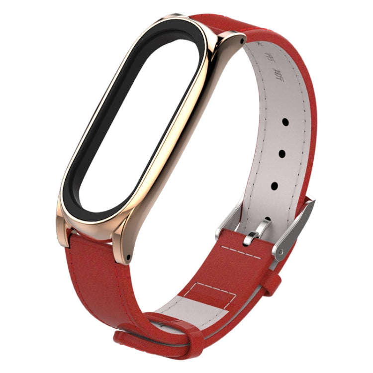 Mijobs Screwless Magnetic Case Top-grain Leather Watch Band for Xiaomi Mi Band 3 & 4 & 5 & 6, Hos...