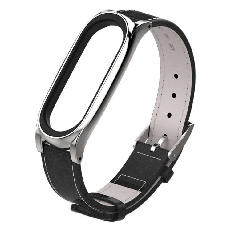 Mijobs Screwless Magnetic Case Top-grain Leather Watch Band for Xiaomi Mi Band 3 & 4 & 5 & 6, Hos...