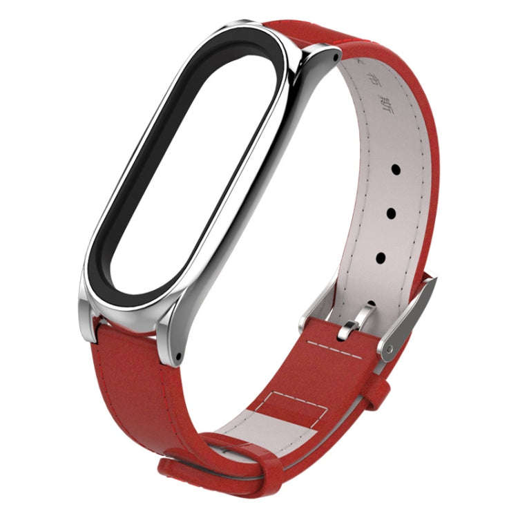 Mijobs Screwless Magnetic Case Top-grain Leather Watch Band for Xiaomi Mi Band 3 & 4 & 5 & 6, Hos...