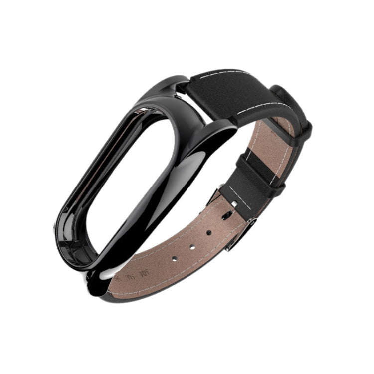 Mijobs Screwless Magnetic Case Top-grain Leather Watch Band for Xiaomi Mi Band 3 & 4 & 5 & 6, Hos...
