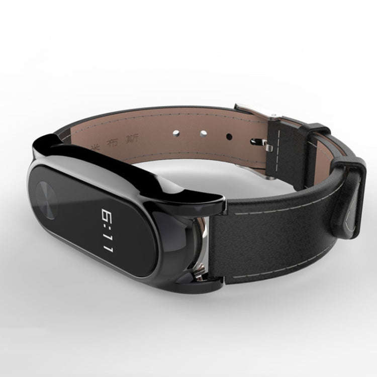 Mijobs Screwless Magnetic Case Top-grain Leather Watch Band for Xiaomi Mi Band 3 & 4 & 5 & 6, Hos...