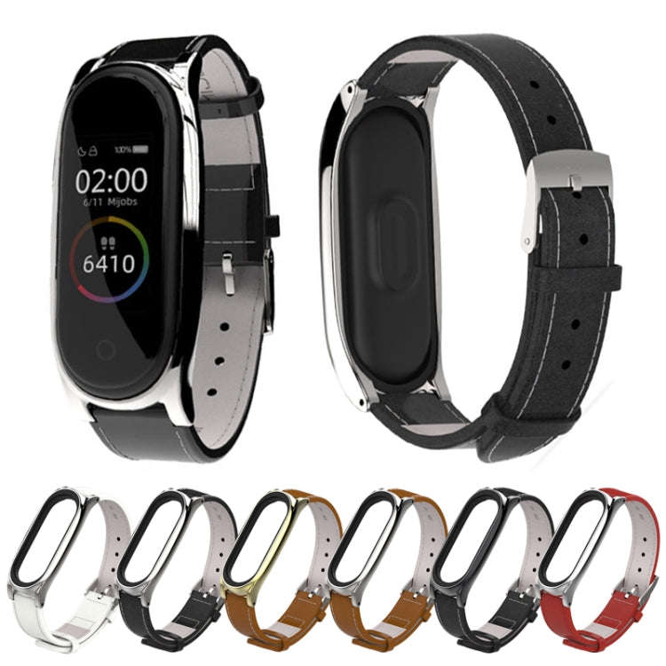 Mijobs Screwless Magnetic Case Top-grain Leather Watch Band for Xiaomi Mi Band 3 & 4 & 5 & 6, Hos...