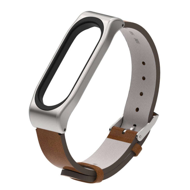 Mijobs Screwless Metal Case PU Leather Watch Band for Xiaomi Mi Band 3 & 4 & 5 & 6, Host not Incl...