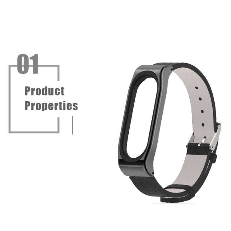 Mijobs Screwless Metal Case PU Leather Watch Band for Xiaomi Mi Band 3 & 4 & 5 & 6, Host not Incl...