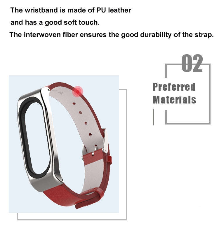 Mijobs Screwless Metal Case PU Leather Watch Band for Xiaomi Mi Band 3 & 4 & 5 & 6, Host not Incl...