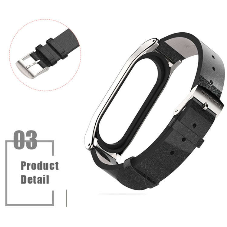 Mijobs Screwless Metal Case PU Leather Watch Band for Xiaomi Mi Band 3 & 4 & 5 & 6, Host not Incl...