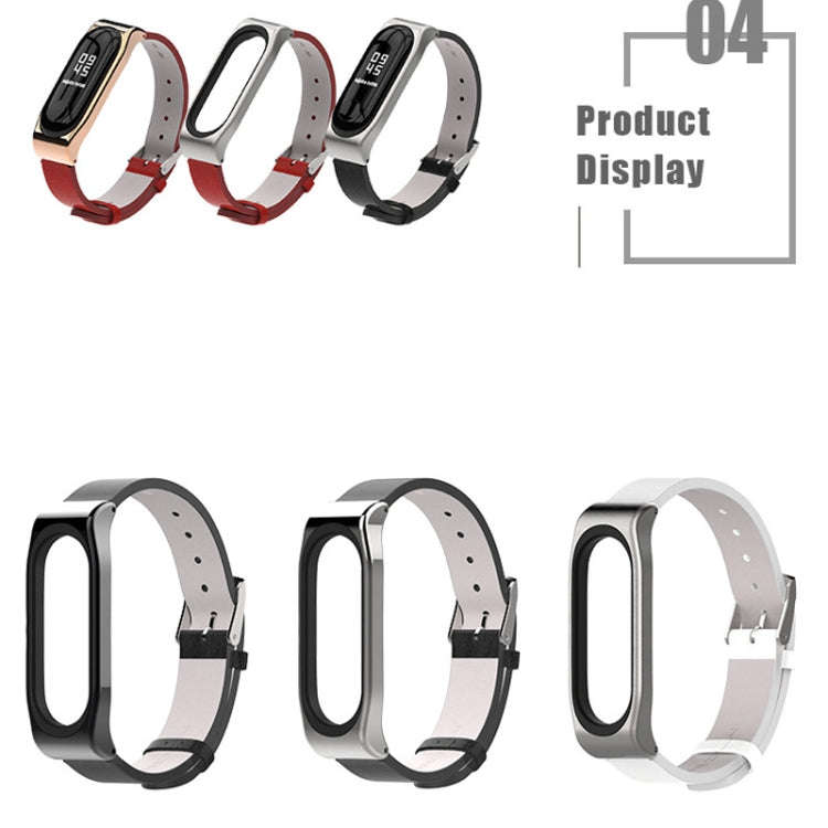 Mijobs Screwless Metal Case PU Leather Watch Band for Xiaomi Mi Band 3 & 4 & 5 & 6, Host not Incl...