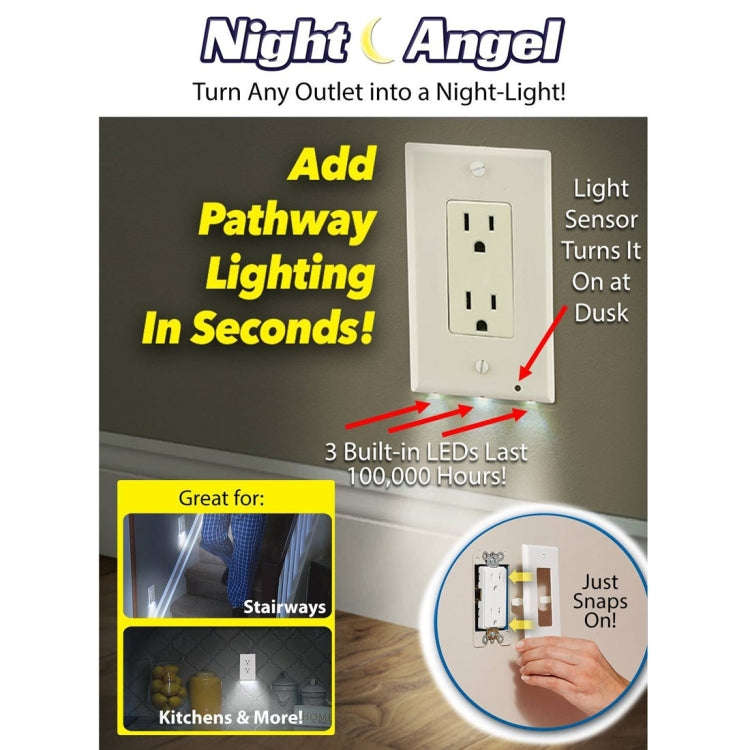0.5W 110V Night Angel Square Plug Socket Sensor Night Light, White Light Mini Human Body Motion I...