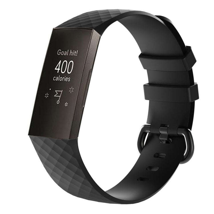 Diamond Pattern Silicone Watch Band for Fitbit Charge 3, Size: 210x18mm(Black)