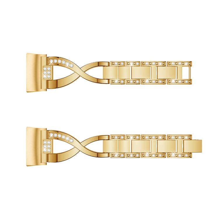 X-shaped Diamond-studded Metal Steel Watch Band for Fitbit Charge 3(Gold)