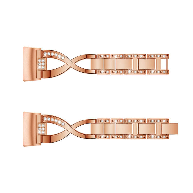 X-shaped Diamond-studded Metal Steel Watch Band for Fitbit Charge 3(Rose Gold)
