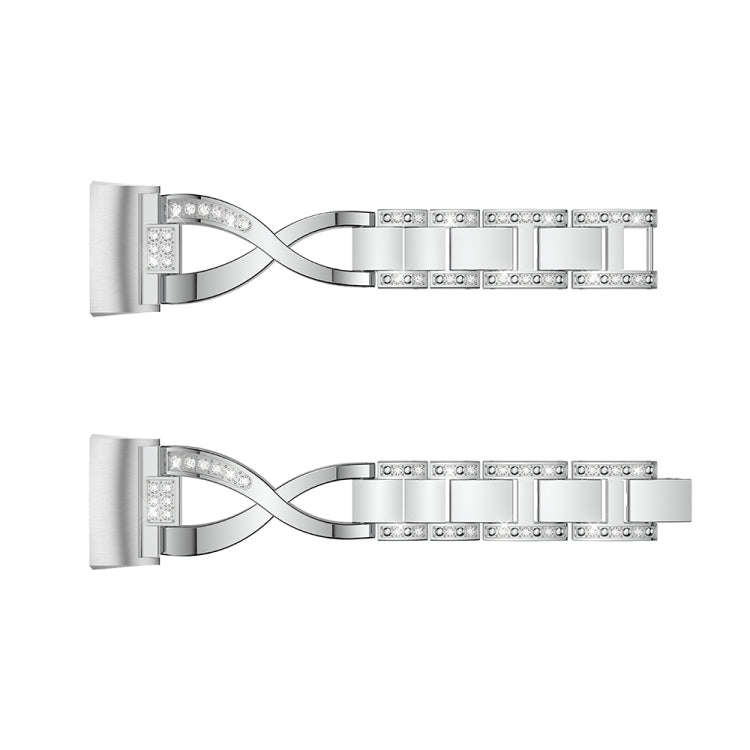 X-shaped Diamond-studded Metal Steel Watch Band for Fitbit Charge 3(Silver)