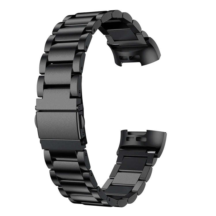 Three Beads Slingshot Buckle Solid Stainless Steel Watch Band for Fitbit Charge 3(Black)