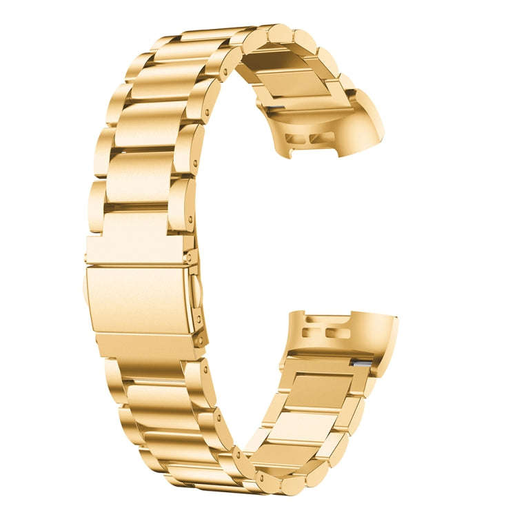 Three Beads Slingshot Buckle Solid Stainless Steel Watch Band for Fitbit Charge 3(Gold)