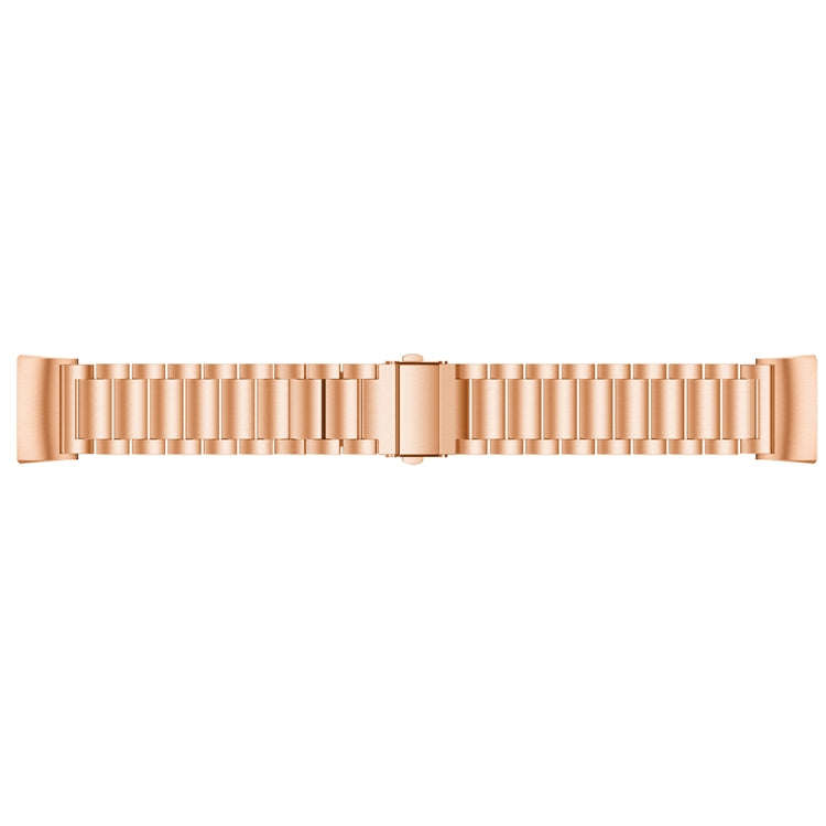 Three Beads Slingshot Buckle Solid Stainless Steel Watch Band for Fitbit Charge 3(Rose Gold)