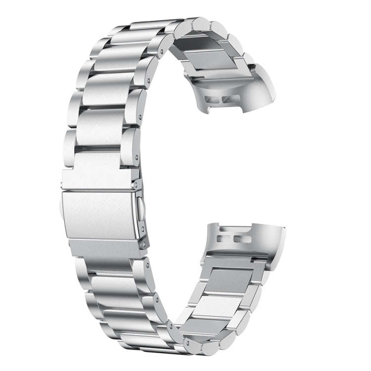 Three Beads Slingshot Buckle Solid Stainless Steel Watch Band for Fitbit Charge 3(Silver)