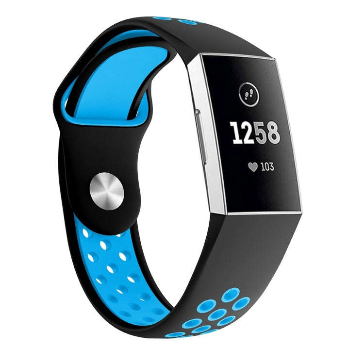 Two-color Round Hole Silicone Watch Band for Fitbit Charge 3, Watch Band Size:130-195mm(Blue)