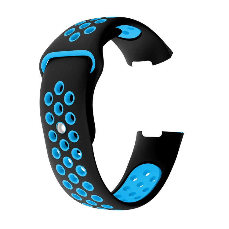 Two-color Round Hole Silicone Watch Band for Fitbit Charge 3, Watch Band Size:130-195mm(Blue)