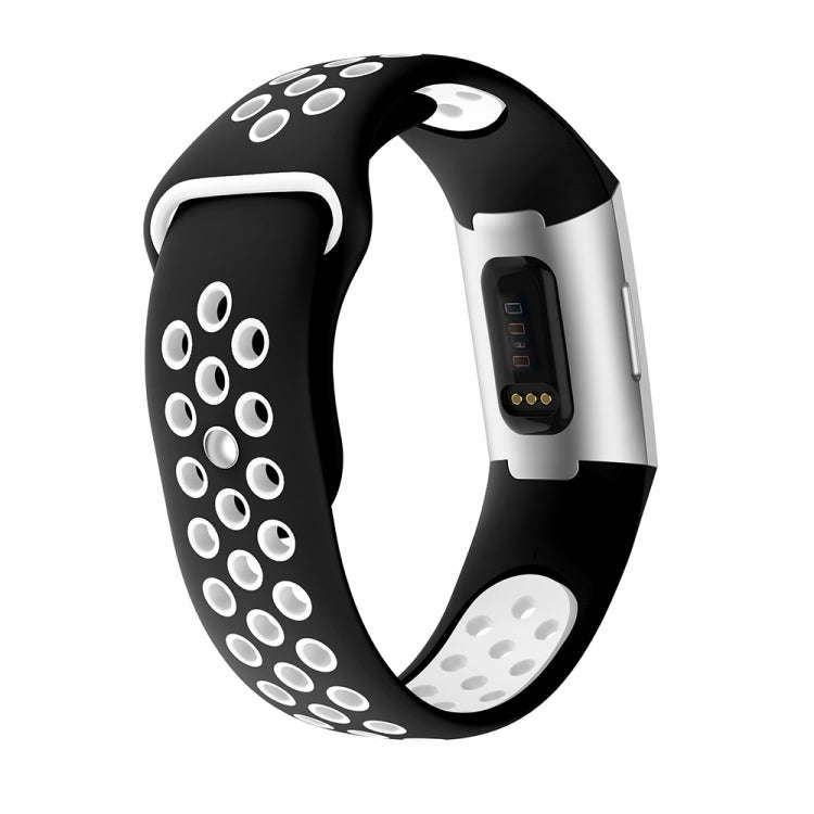 Two-color Round Hole Silicone Watch Band for Fitbit Charge 3, Watch Band Size:130-195mm(White)