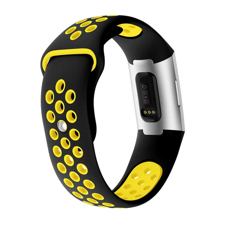 Two-color Round Hole Silicone Watch Band for Fitbit Charge 3, Watch Band Size:130-195mm(Yellow)