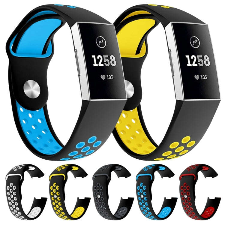 Two-color Round Hole Silicone Watch Band for Fitbit Charge 3, Watch Band Size:130-195mm(White)