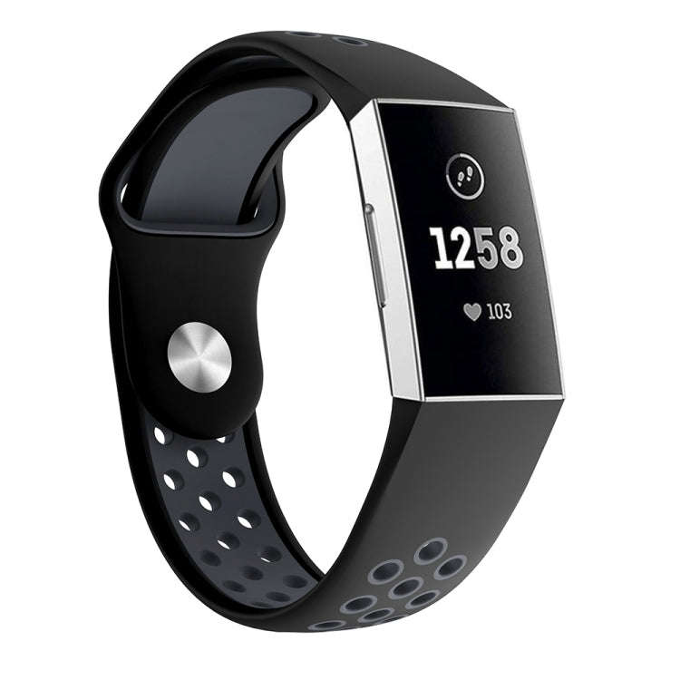 Two-color Round Hole Silicone Watch Band for Fitbit Charge 3, Watch Band Size:145-210mm(Grey)