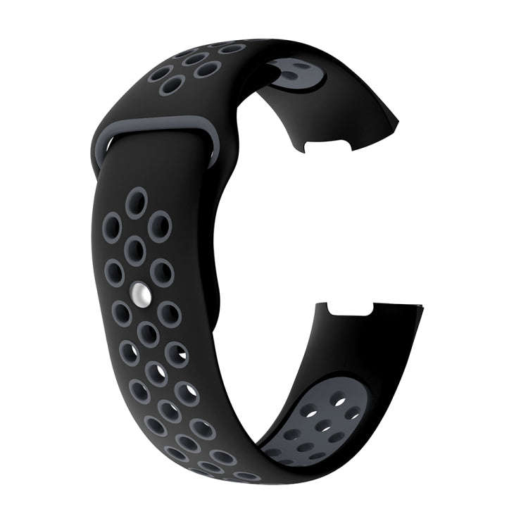 Two-color Round Hole Silicone Watch Band for Fitbit Charge 3, Watch Band Size:145-210mm(Grey)