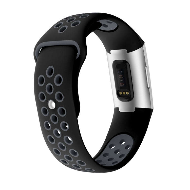 Two-color Round Hole Silicone Watch Band for Fitbit Charge 3, Watch Band Size:145-210mm(Grey)