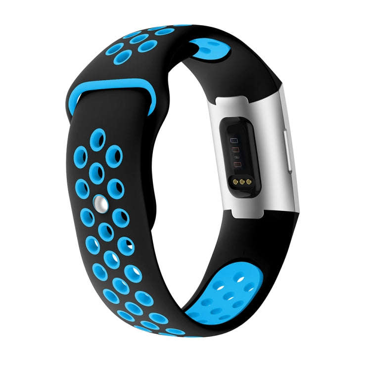 Two-color Round Hole Silicone Watch Band for Fitbit Charge 3, Watch Band Size:145-210mm(Blue)