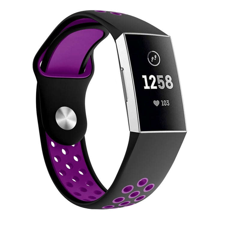 Two-color Round Hole Silicone Watch Band for Fitbit Charge 3, Watch Band Size:145-210mm(Purple)