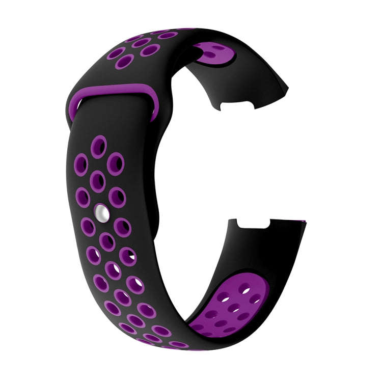 Two-color Round Hole Silicone Watch Band for Fitbit Charge 3, Watch Band Size:145-210mm(Purple)