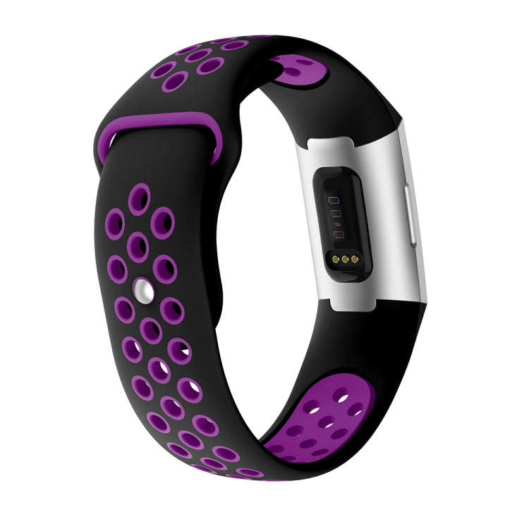 Two-color Round Hole Silicone Watch Band for Fitbit Charge 3, Watch Band Size:145-210mm(Purple)