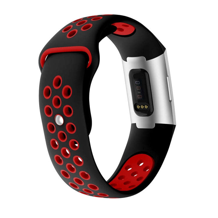 Two-color Round Hole Silicone Watch Band for Fitbit Charge 3, Watch Band Size:145-210mm(Red)