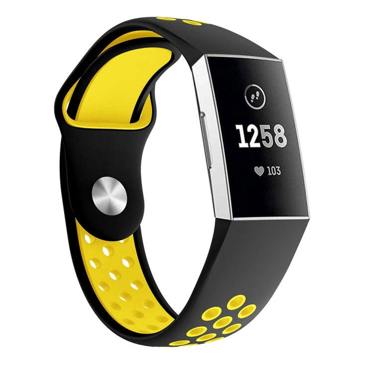 Two-color Round Hole Silicone Watch Band for Fitbit Charge 3, Watch Band Size:145-210mm(Yellow)