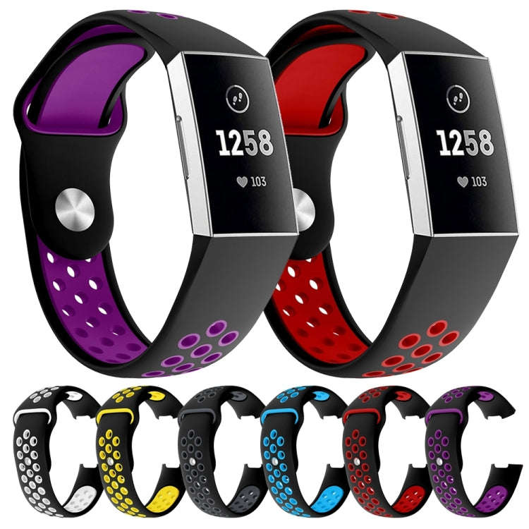 Two-color Round Hole Silicone Watch Band for Fitbit Charge 3, Watch Band Size:145-210mm(Grey)