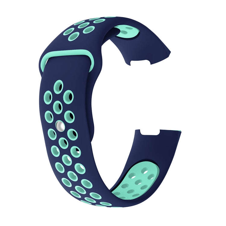Two-color Round Hole Silicone Watch Band for Fitbit Charge 3, Watch Band Size:145-210mm(Blue Green)