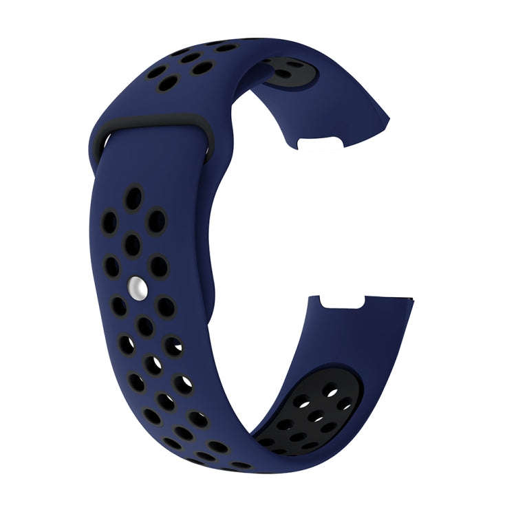 Two-color Round Hole Silicone Watch Band for Fitbit Charge 3, Watch Band Size:145-210mm(Black Blue)