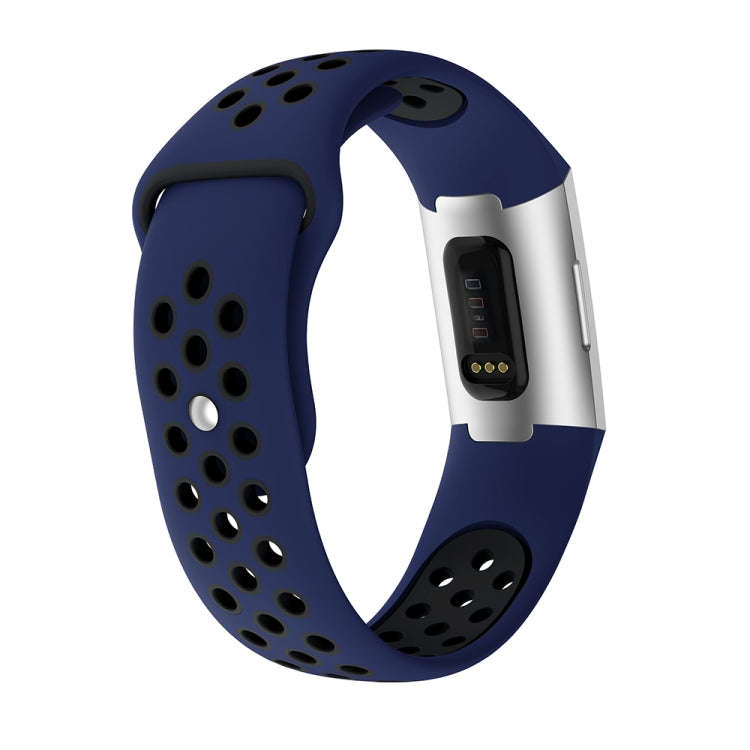 Two-color Round Hole Silicone Watch Band for Fitbit Charge 3, Watch Band Size:145-210mm(Black Blue)