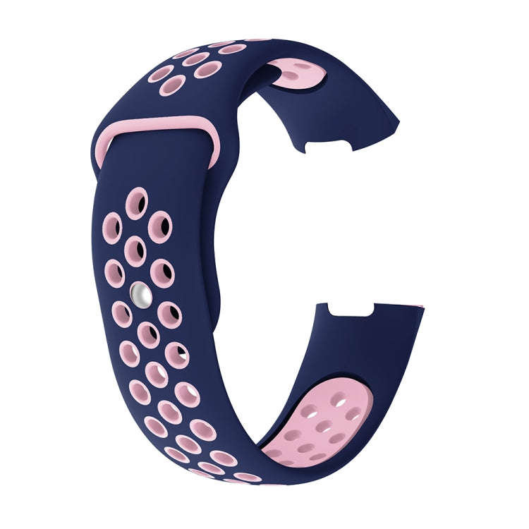 Two-color Round Hole Silicone Watch Band for Fitbit Charge 3, Watch Band Size:145-210mm(Pink Blue)
