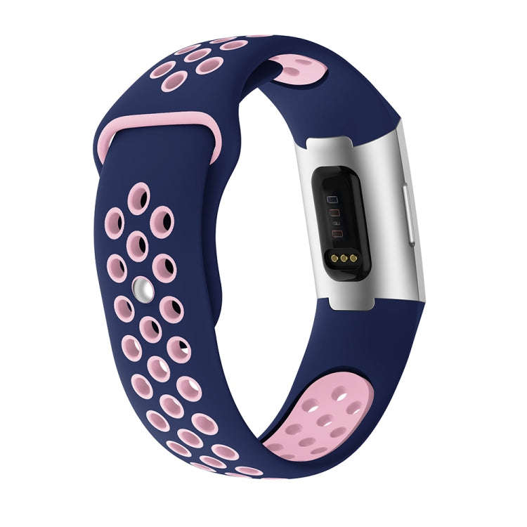 Two-color Round Hole Silicone Watch Band for Fitbit Charge 3, Watch Band Size:145-210mm(Pink Blue)