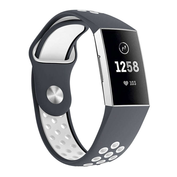 Two-color Round Hole Silicone Watch Band for Fitbit Charge 3, Watch Band Size:145-210mm(Grey White)