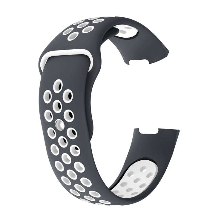 Two-color Round Hole Silicone Watch Band for Fitbit Charge 3, Watch Band Size:145-210mm(Grey White)
